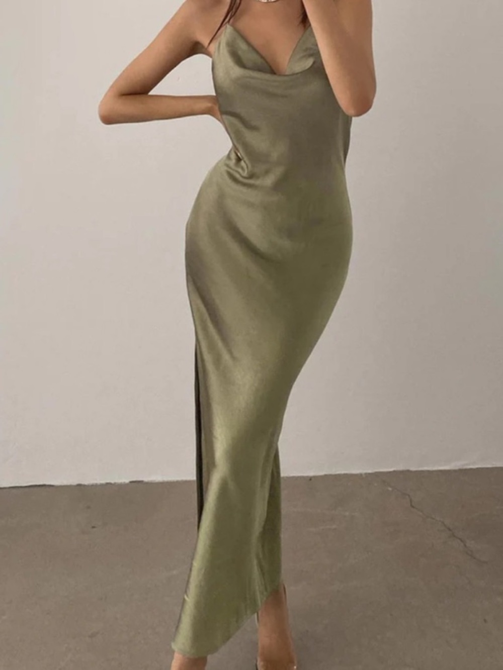 Princess Polly Alissa Sage Midi Satin Slip Dress